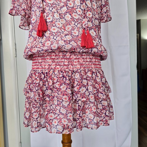 REBECCA MINKOFF Pebble Poppy Floral Drop Smocked Waist Mini Dress Size M - Picture 9 of 13