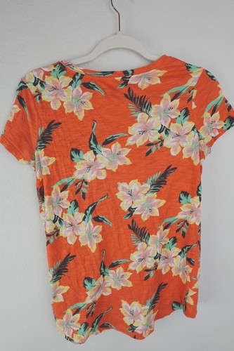 Old Navy Shirt Mädchen XL Gr. 14 orange Blumen V-Ausschnitt Kurzarm weiche Baumwolle T-Shirt - Bild 2 von 3