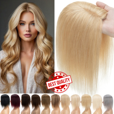 Women Topper REAL Human Hair Top Toupee Piece Clip in REMY MONO SILK Hairpieces