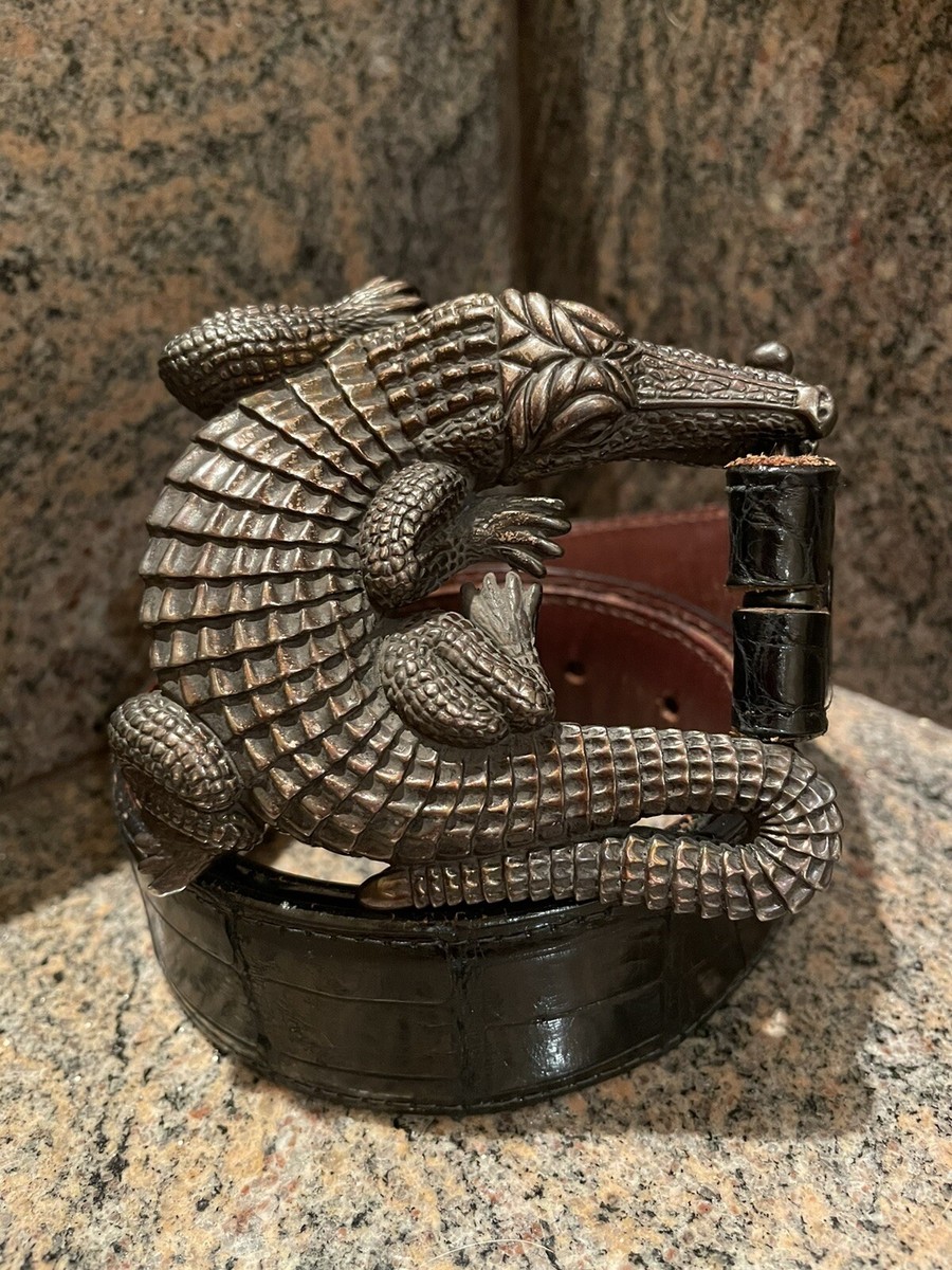 Huge! Kieselstein-Cord Sterling Alligator Buckle With Black 