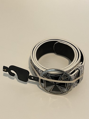 Faux Leather Iron Cross. Unisex Belt. Size Youth L - Picture 2 of 2