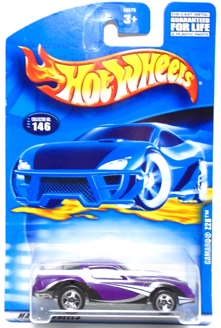 2000 HOT WHEELS CHEVY CAMARO Z28 PURPLE 1:64 DIECAST 2 7/8" CAR W/ SILVER BLACK