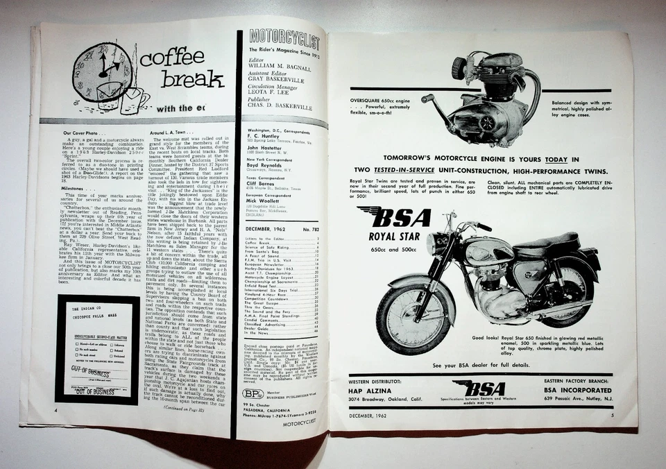 1962 December Motorcyclist Motorcycle Magazine Harley-Davidson Steve McQueen Foto 3 de 4