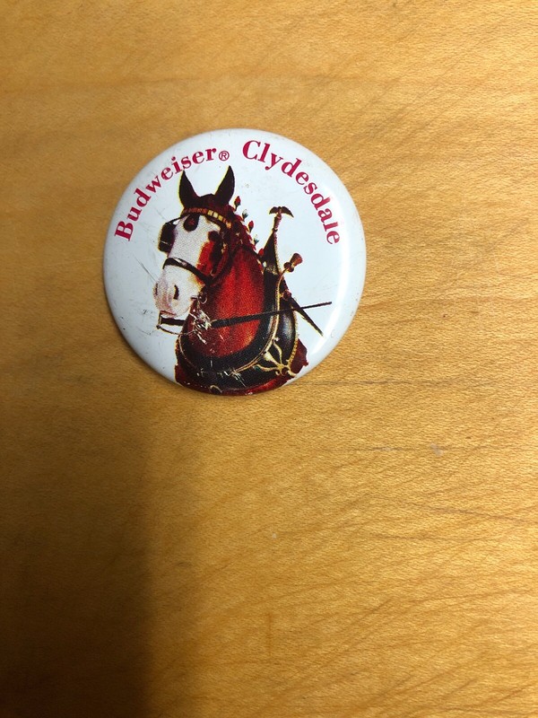 VINTAGE BUDWEISER BEER CLYDESDALE HORSE BUTTON BADGE PIN