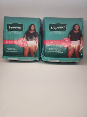 DEPEND Fresh Protection Dryshield Underwear 17 Count Size Large Women New 2 Pack