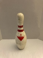 1 VINTAGE ABC AMF AMFLITE 302 BOWLING BALL PIN WHITE RED WOODEN NOSTALGIA