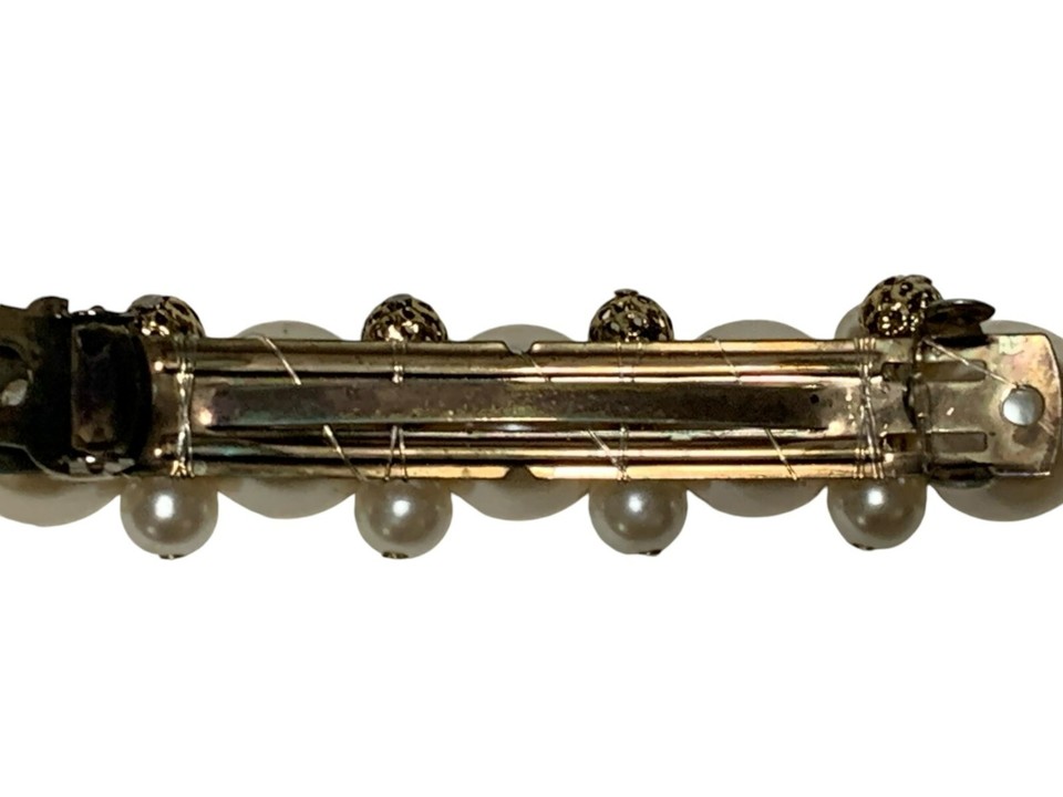 Vintage Faux Pearl & Goldtone Hair Barrette Elegant Retro Hair