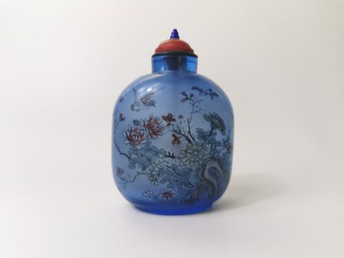 19/20th century Chinese Fine inner painted large blue glass snuff bottle #3 - Picture 3 of 12