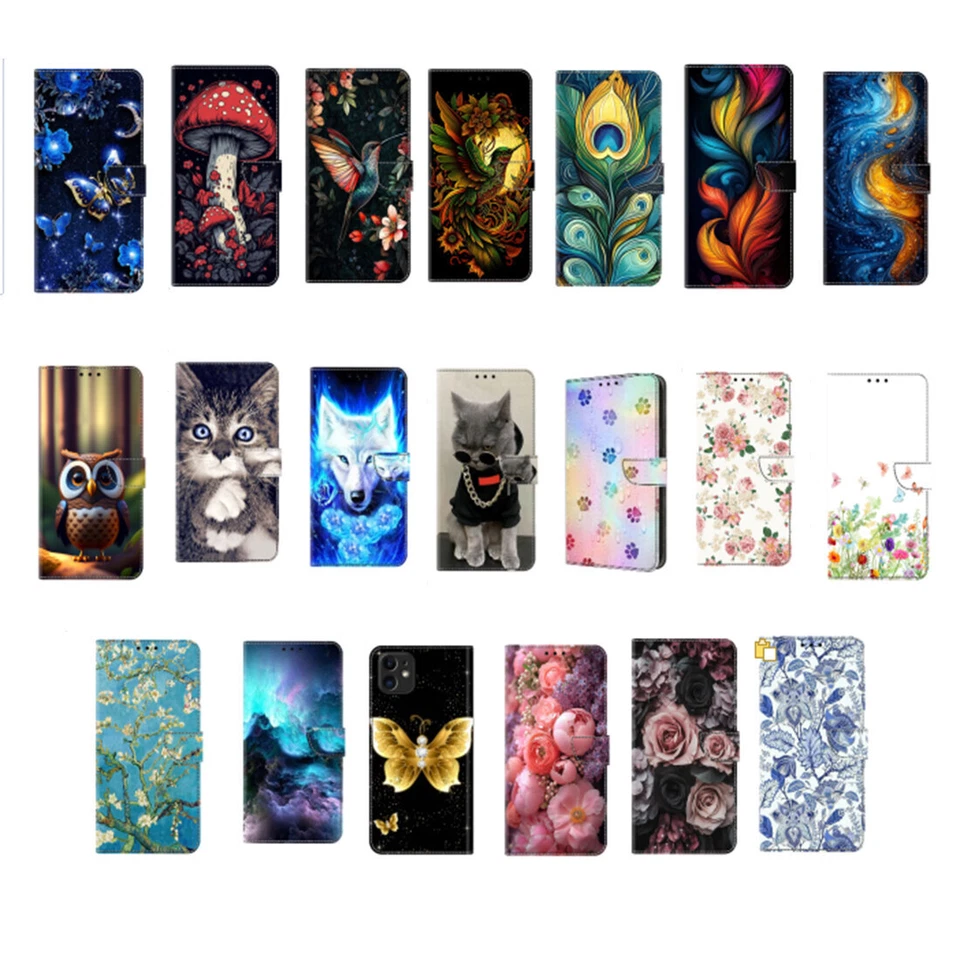 Cat Wolf Flower Card Wallet Cover Case For Sony Xperia 1 5 10 I II III IV VI V - Image 4 of 4
