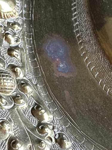 Vtg Brass Sri Lanka Ceylon Charger Dish Tray Impressed Embossed Engraved MCM 12” - Picture 20 of 20