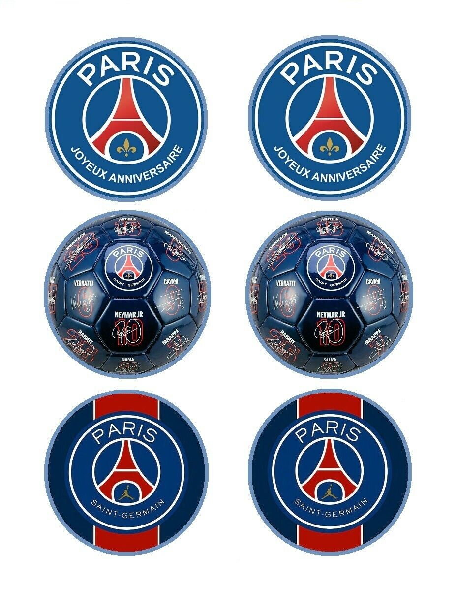 PSG Anniversaire.Décoration comestible.Azyme.Lot de 2x 6 disques diamètre  7,5cm