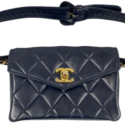 CHANEL Vintage Matelasse Waist bag leather Navy SM Genuine / 40149 - Picture 2 of 10
