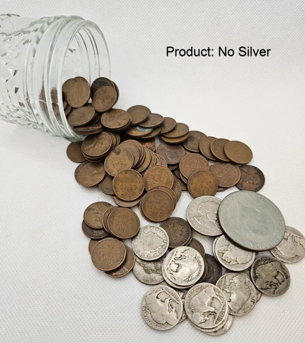 Mason Jar of Old Vintage US Coins - wheat, Indian, Buffalo, liberty, and more
