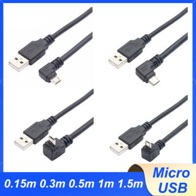 Câble de connexion micro USB vers USB, câble micro USB vers USB à angle droit durable noir