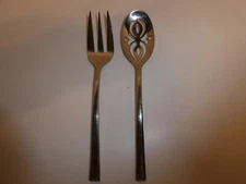 Lot of 2 Serving Slotted Spoon & Meat Fork Food Network CHIVE Stainless 8 3/4"