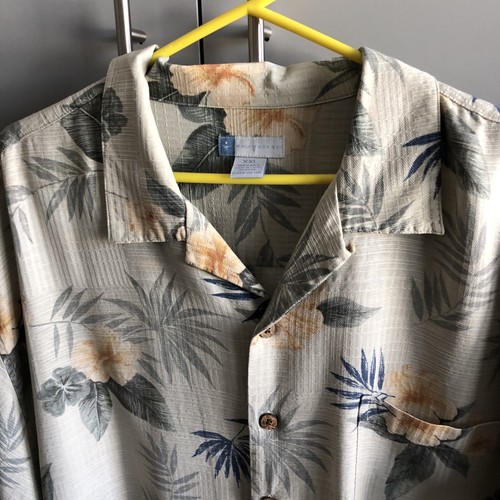 Half Moon Bay XL XXL Men's SILK Shirt Beige floral 50x31 - Picture 4 of 5