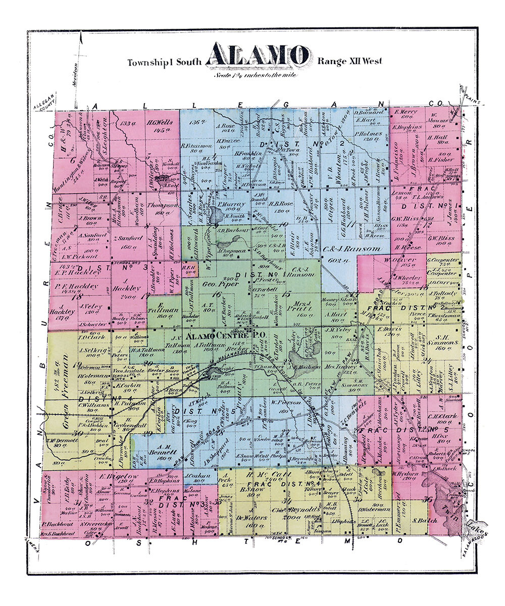 1873 Map of Alamo Township Kalamazoo County Michigan | eBay
