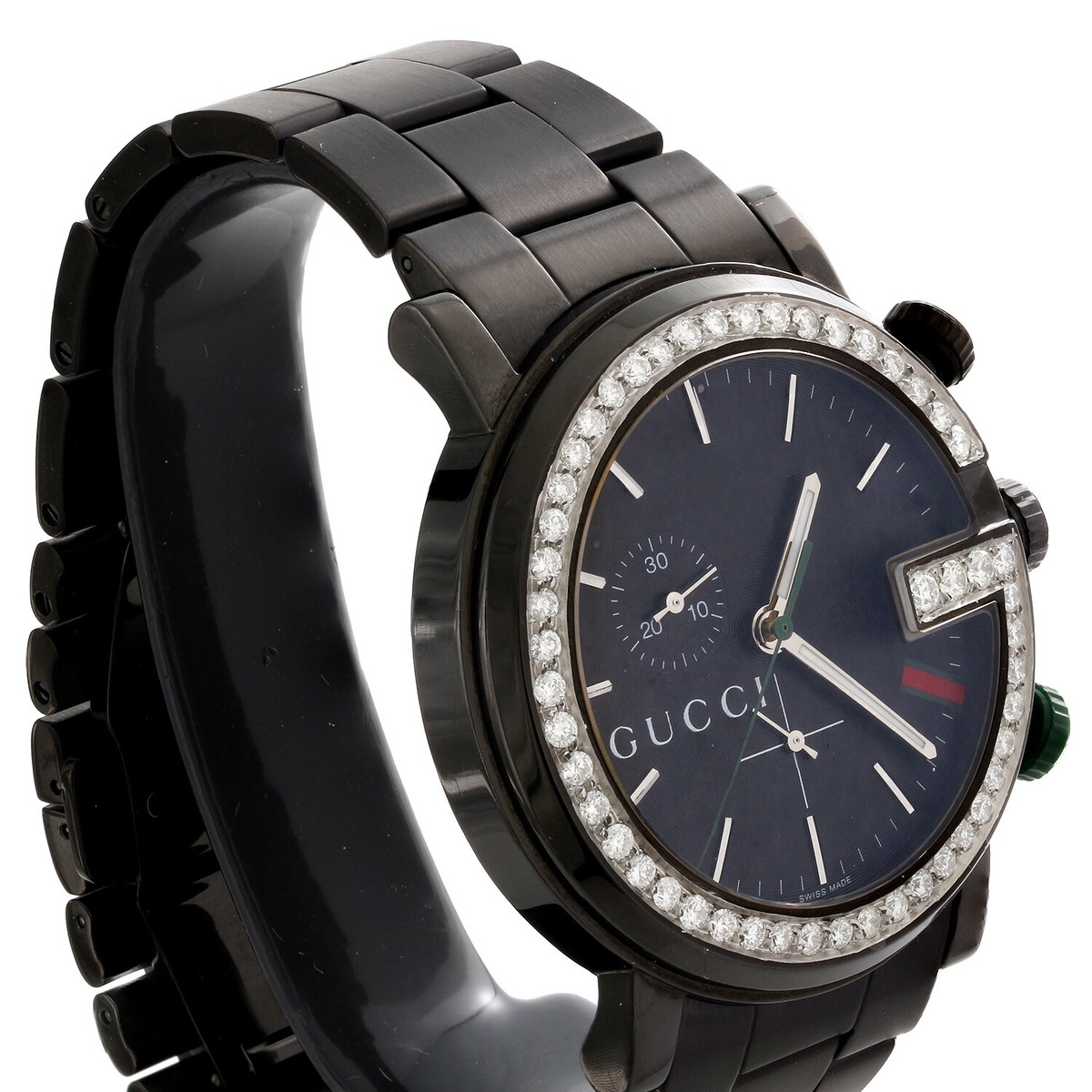 Mens Black PVD Diamond Gucci Ya101339 G-Watch Black Dial
