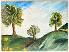 California Landscape Impasto 16x12" Trees Nature 60s Primitive Art Napa Hills