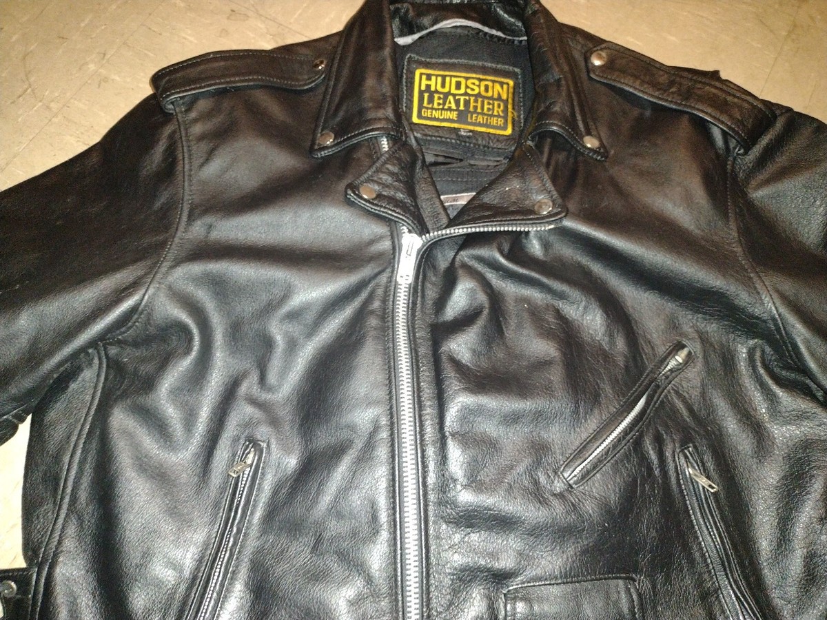 VTG 80s Hudson Leather Belted Black Motorcycle Jacket VTG 80s Hudson Leather Belted Black Motorcycle Jacket