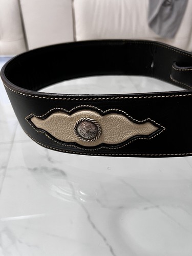 Vintage Franklin Premium Series 8L1B-BK-BKS. Black w/ White Inlay Guitar Strap - Picture 7 of 14