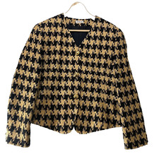 Doncaster Silks Jacket Blazer Mustard Gold/Black Houndstooth 100 Silk Size 12