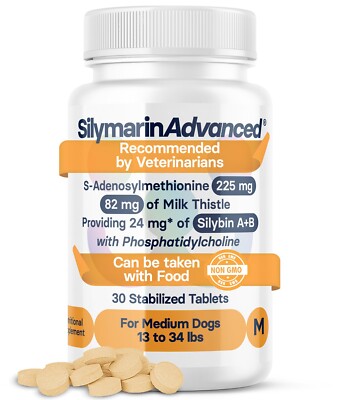 SilymarinAdvanced Liver Supplement for Medium Dogs 13 to 34 lbs - 30 tablets