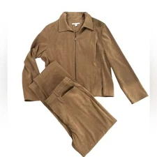 JM Collection Women’s Tan Suede Professional Plus Size Pants Suit-size 16