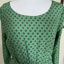 J. Crew Green Diamond Lined Shift Dress Sz 6 Long Sleeve Tulip Hem Scoop Neck