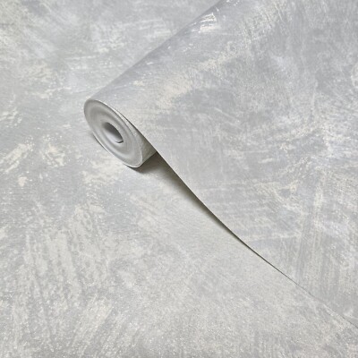 Modern satin ivory gold metallic faux concrete plaster textured plain Wallpaper