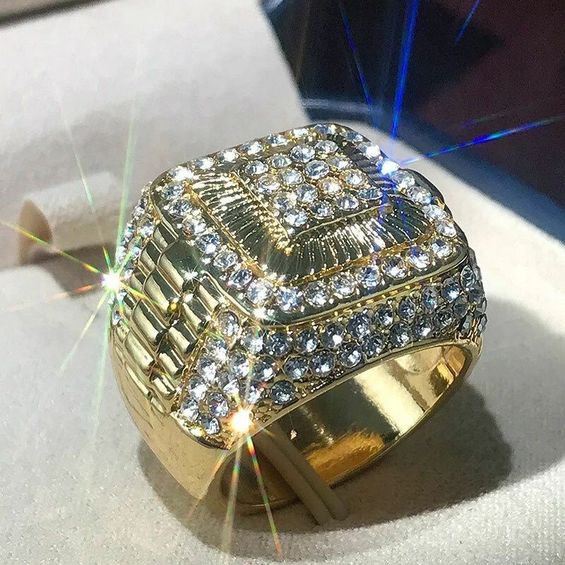 Men s Ring Square Water Diamond Ring Hip Hop Punk Street Dance Ring AU