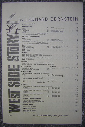 Hoja de canciones del musical de Broadway 1959 ""West Side Story"" - Somehere - Imagen 2 de 2