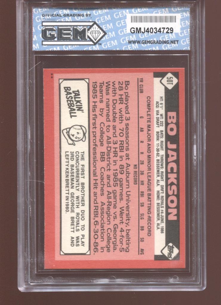 Bo Jackson RC 1986 Topps Traded #50T Rookie GEM MINT 10 - Picture 2 of 2