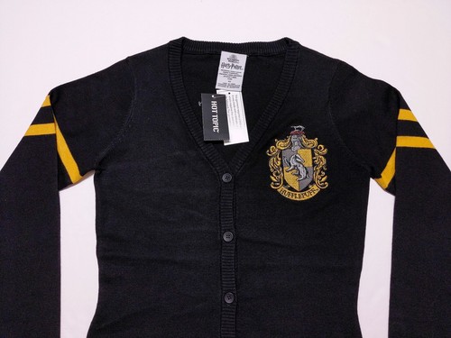 HOT TOPIC Harry Potter Hufflepuff Cardigan Sweater Black XS Extra Small ~ New - Picture 4 of 7