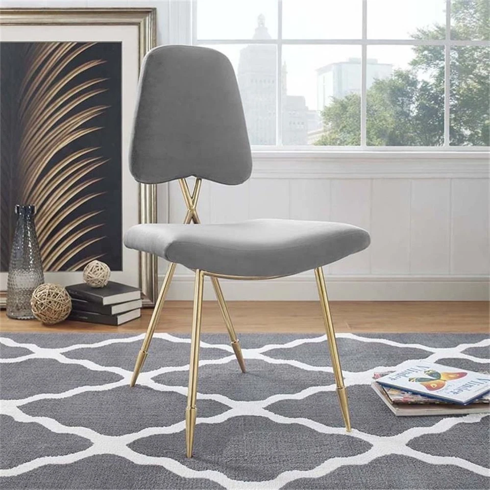 Modway Ponder 19" Velvet Upholstered Dining Side Chair in Gray and Gold - Image 2 of 4