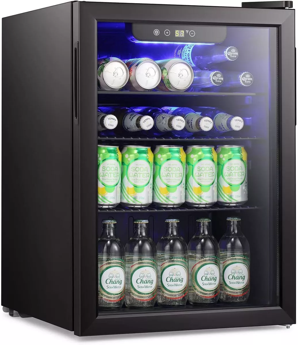 2.6Cu.Ft, 100 Can Beverage Refrigerator Wine Cooler Glass Door Mini Fridges  Home