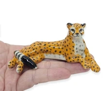 3⅞" Lying Cheetah Figurine - Miniature Hand Made Ceramic Cheetahs Wild Porcelain