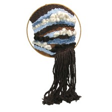 Handmade Woven Fiber Art Wall Decor Macrame Boho Brown Blue White Round Textile