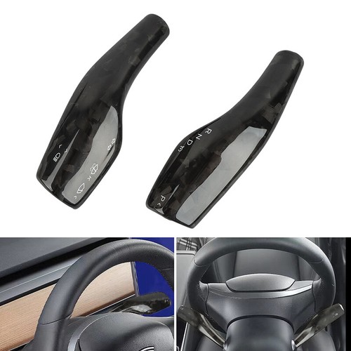 Forged Carbon Fiber Steering Wheel Paddle Shift Trim Cover For Tesla Model 3 / Y - Picture 2 of 11