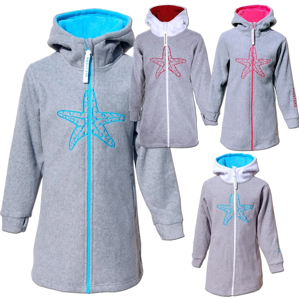 SEESTERN  Kinder Kapuzen Fleecejacke Fleecemantel Fleece Sweatjacke 116-164 /gy - Bild 1 von 4