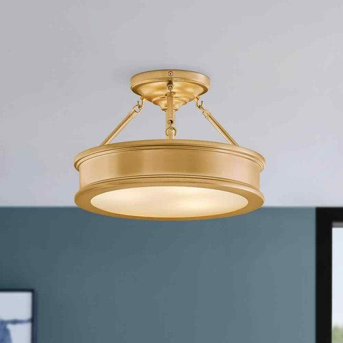 Semi Flush Mount Ceiling Light 15 In. 3 Light Liberty Gold Damp Rated Dimmable - Picture 2 of 11