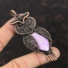 Phosphosiderite Gemstone Jewelry Copper Mom Gift Wire Wrapped Owl Pendant 3.43"