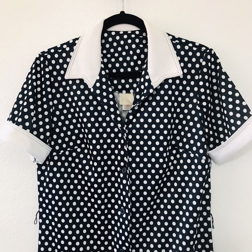 Vintage Union Made Navy& White Polka Dot Collar Dress Size 14 Made In USA - 第 2/7 張圖片