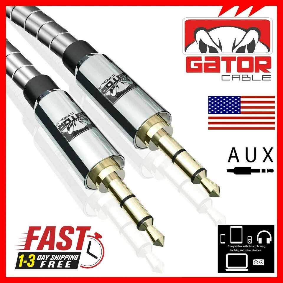 Cable AUX macho a macho de audio de 3,5 mm para teléfono iPhone Samsung todo metálico 3 pies Foto 2 de 4