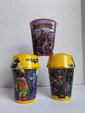 LOT OF 3: THE LEGO BATMAN MOVIE 2017 MCDONALD'S DRINK CUPS w/Lids RED,GREEN,YELL