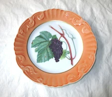 Mottahedeh FRUIT 8" Salad Plate, Vista Allegre, Salmon Embossed Rim, Grapes