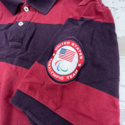 Nike Polo Shirt Men XL Red Purple Striped Colorblock USA Paralympic Team Rugby - Picture 3 of 9