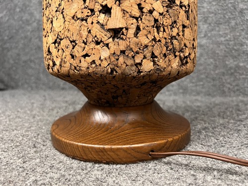 Large Mid Century Modern Cork & Walnut Vintage 3-Way 34” Table Lamp In EUC - Picture 7 of 12