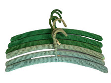 Vintage Art Deco Antique Wood Wooden Clothes Hanger Hangers w/ Crochet Crocheted