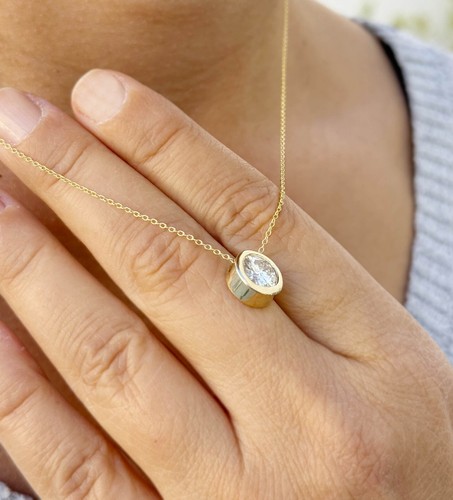 Round Diamond Bezel Solitaire Pendant IGI Certified 14k Solid Yellow Gold 2.00ct - Picture 7 of 13